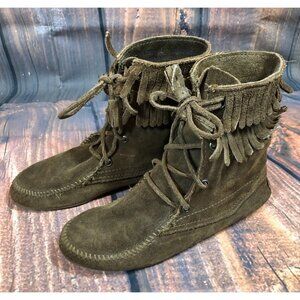 Minnetonka Tramper 428 Brown Suede Ankle Fringe Boots Womens 6 (r5c